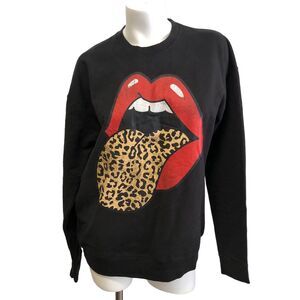 NEW Tultex Sweatshirt Red Lips Leopard Tongue Crewneck Unisex Medium Mens Womens